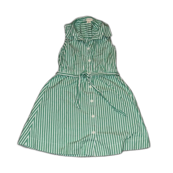 J.Crew Factory Girls' Striped Tie-waist Shirt-dress. Green w/white. Size 7 - Picture 2 of 5